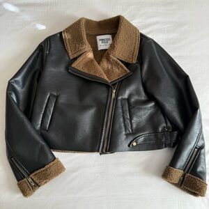 Princess Polly Shearling Trim Faux Leather Jacket